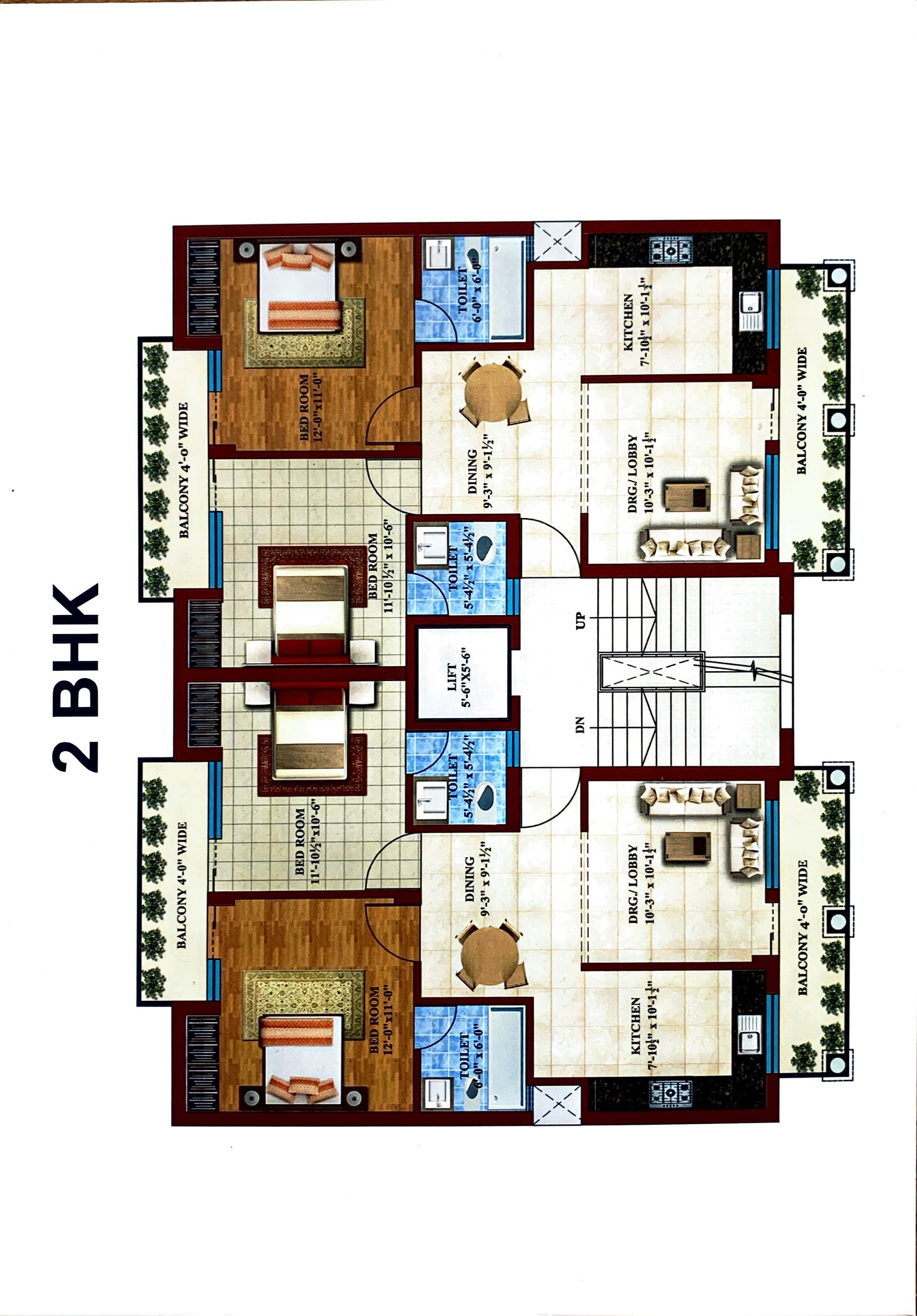 2 BHK floor plan — Acme Heights 92