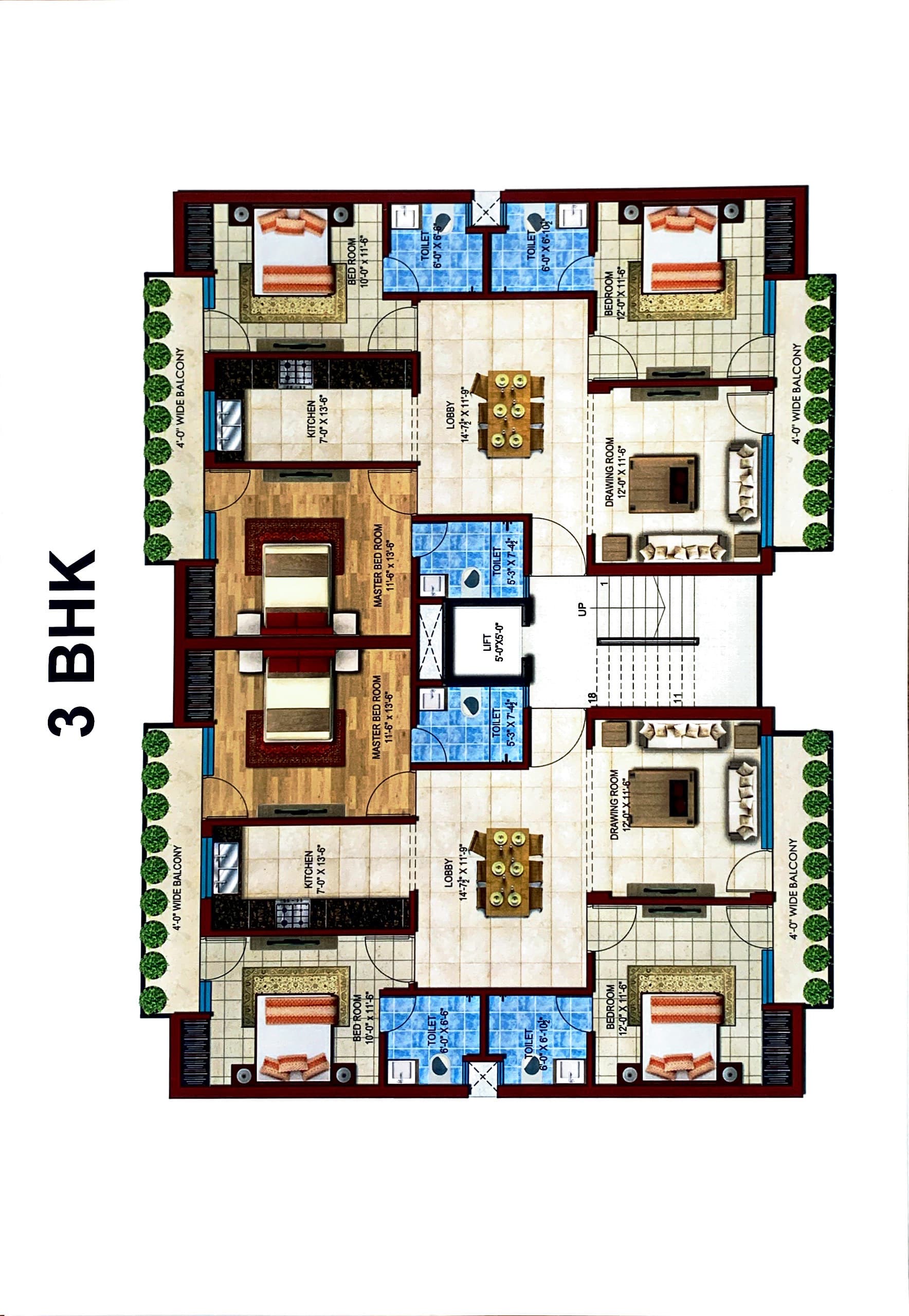 3 BHK floor plan — Acme Heights 92